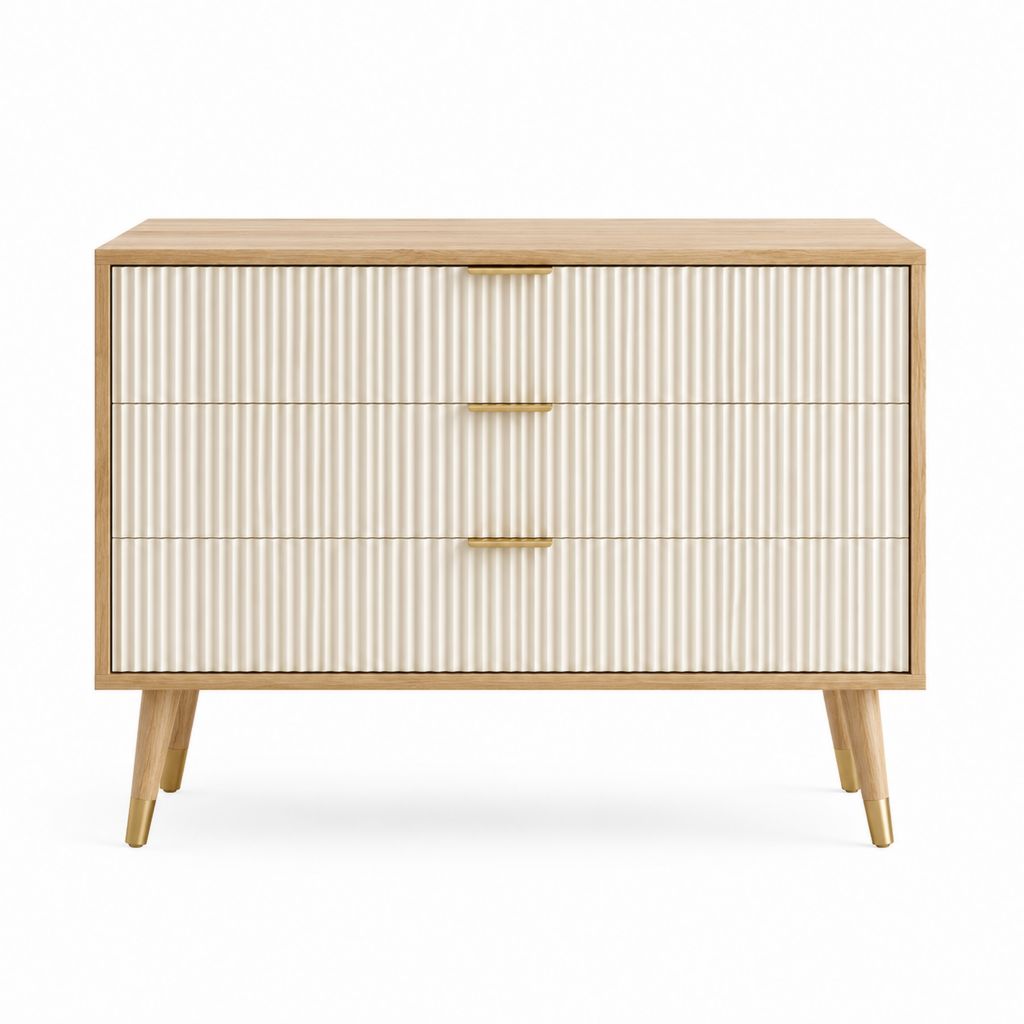 Sideboard mit 3 Schubladen Beige Eichenfurnier MDF Rechteckig 120 x 45 x 90 cm