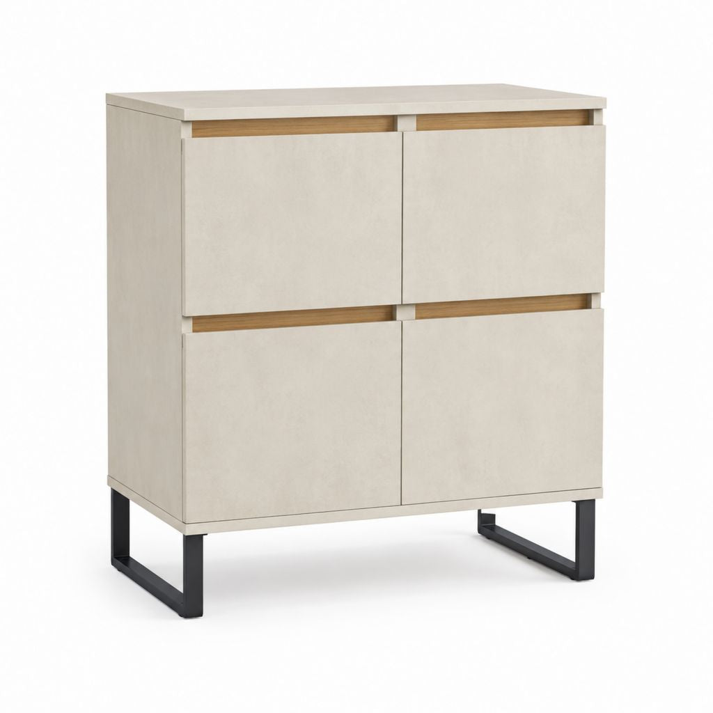Sideboard mit 4 Türen in Beige und Eicheoptik aus MDF und Stahl 90 x 40 x 100 cm