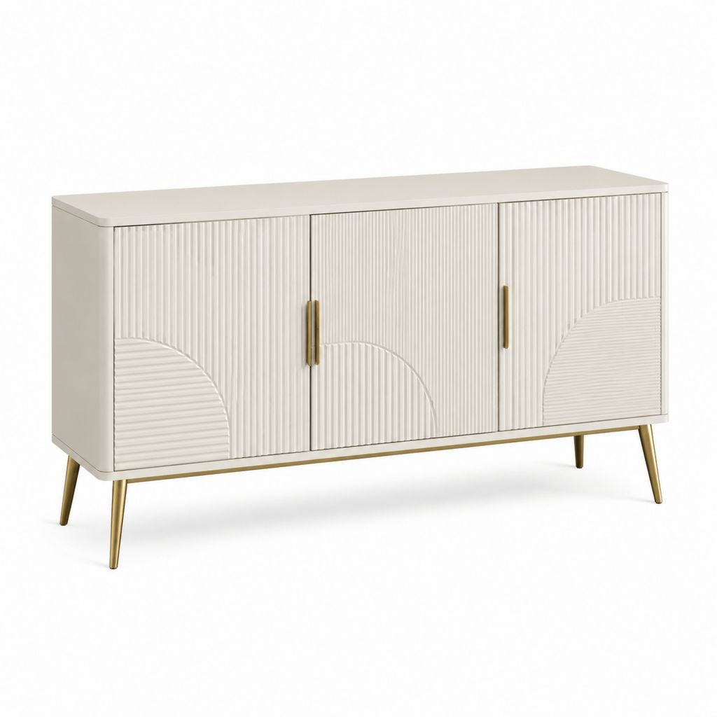 Sideboard Cremeweiß Gold aus MDF und Stahl rechteckig mit 3 Türen 120 x 40 x 75 cm