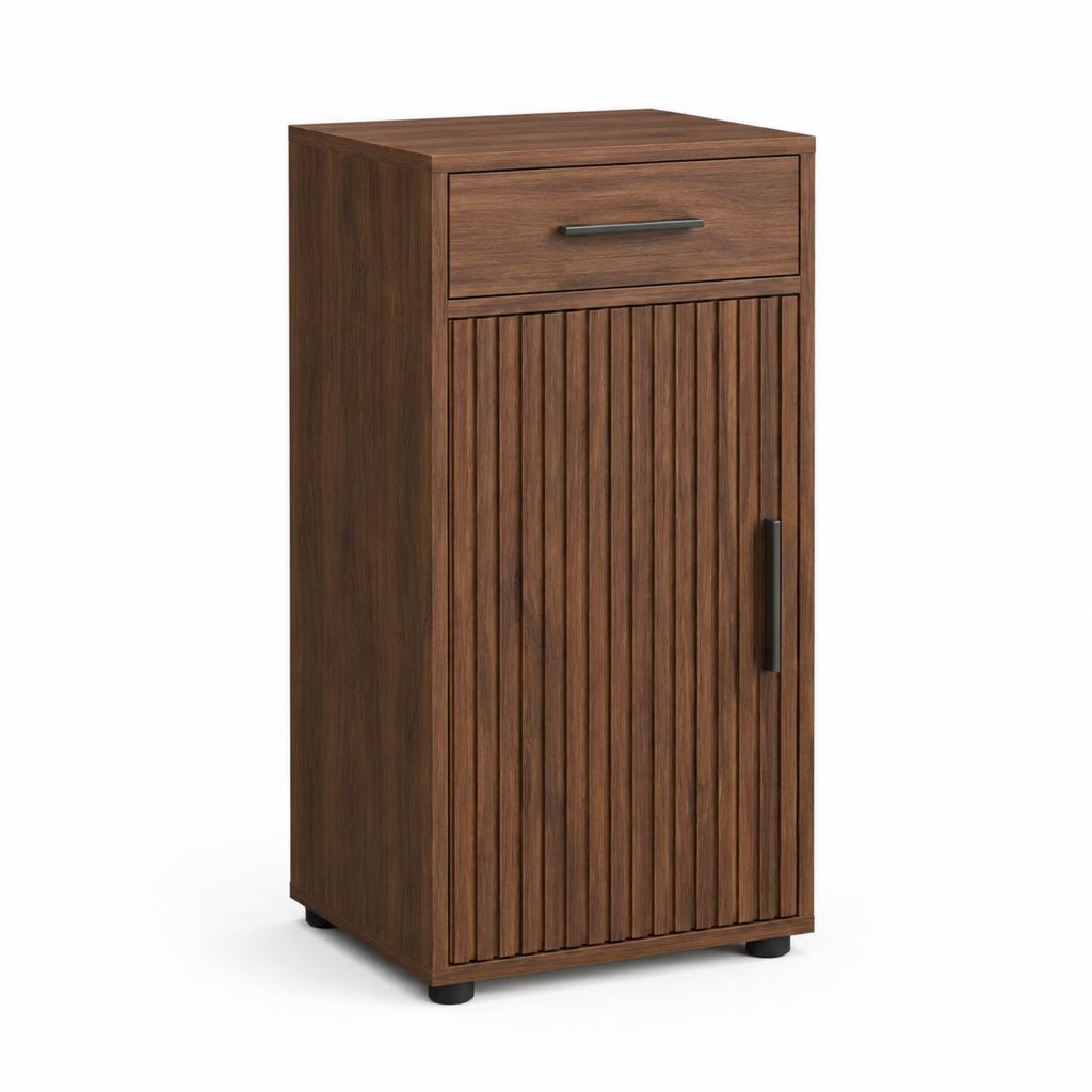 Highboard Schrank Walnussbraun MDF mit Lamellenfront 60 x 35 x 110 cm