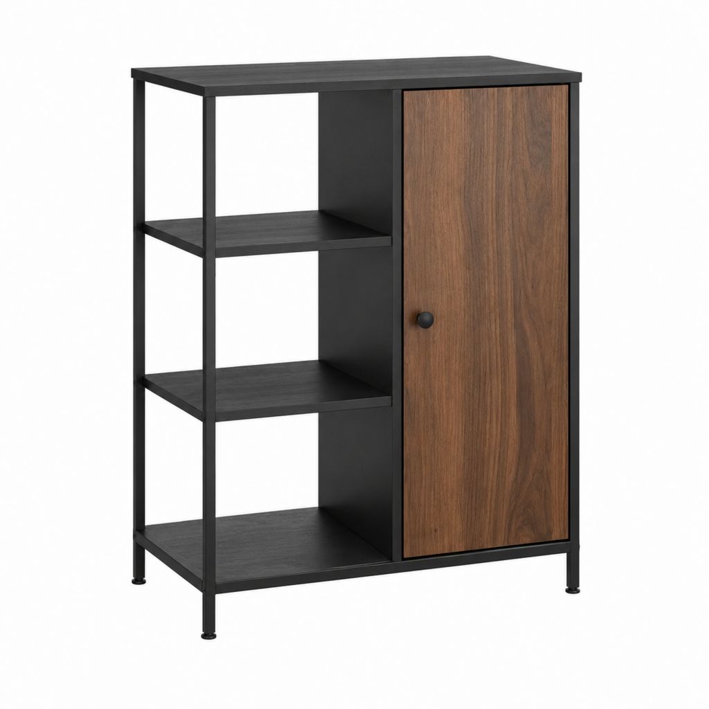Sideboard mit Regal Schwarz Nussbraun Spanplatte Stahl rechteckig 80 x 30 x 120 cm