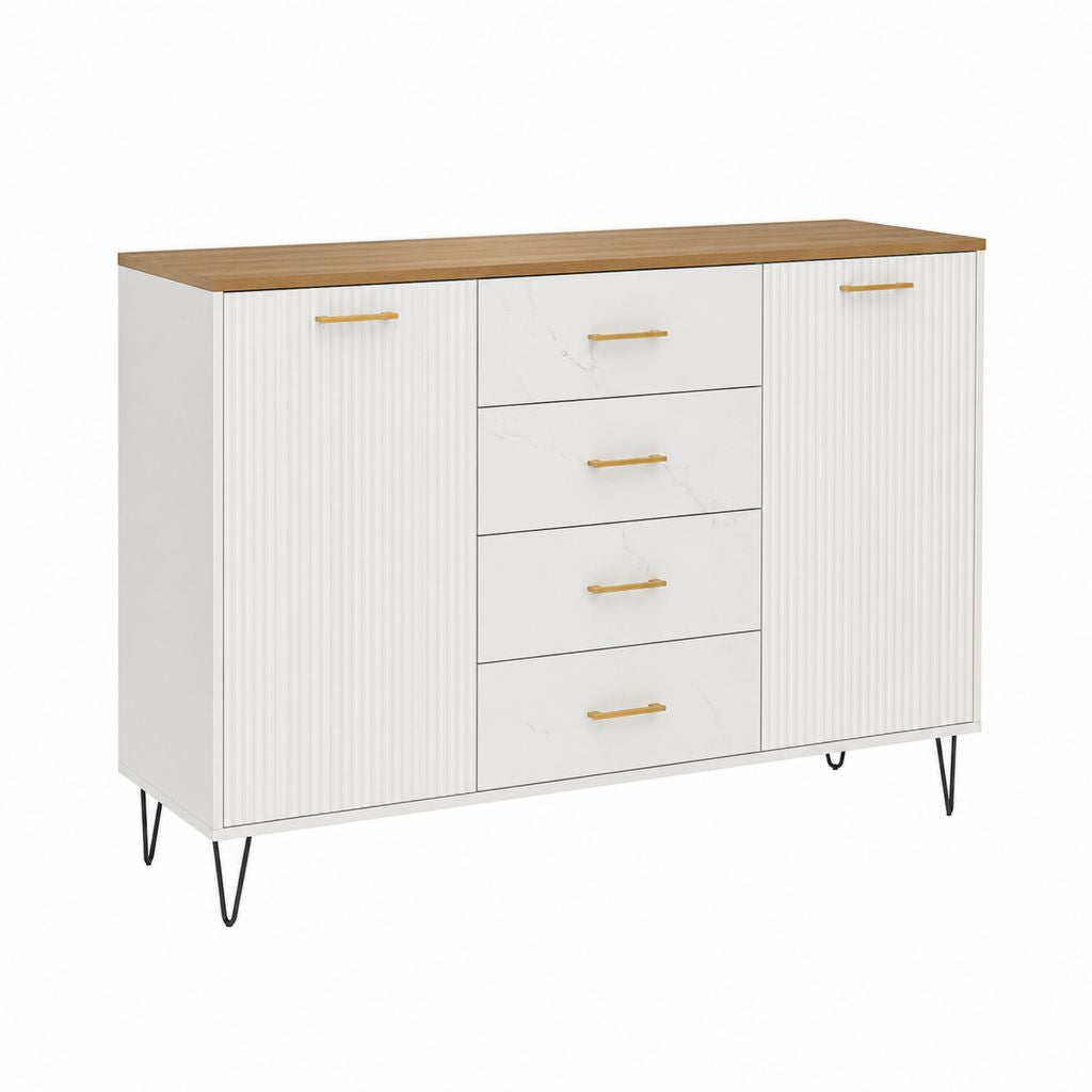 Sideboard Weiß MDF rechteckig 120 x 40 x 90 cm mit 2 Türen und 4 Schubladen