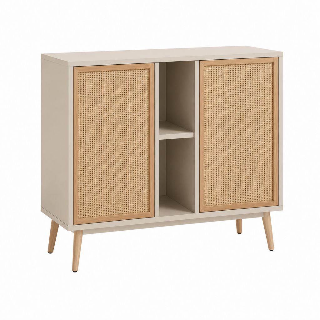 Sideboard Beige mit Rattangeflecht MDF und Massivholz 80 x 40 x 90 cm