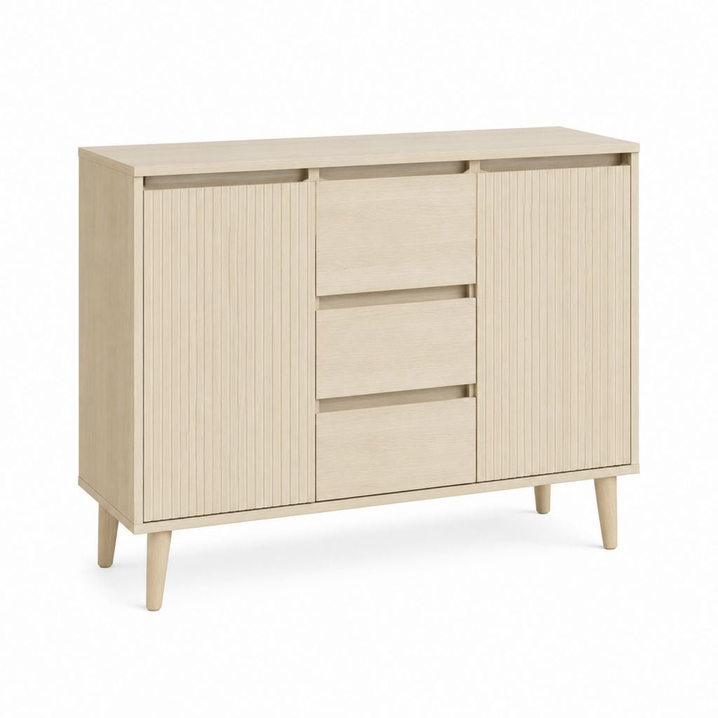 Sideboard mit 2 Türen und 3 Schubladen Hellbeige Spanplatte rechteckig 120 x 40 x 80 cm
