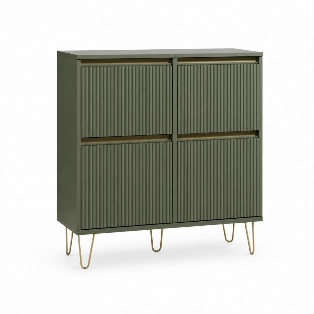 Sideboard Grün MDF mit Riffeloptik und Stahlfüßen 80 x 40 x 100 cm