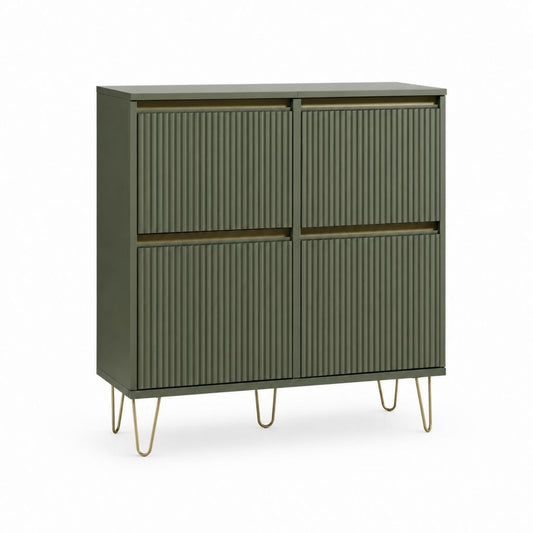 Sideboard Grün MDF mit Riffeloptik und Stahlfüßen 80 x 40 x 100 cm