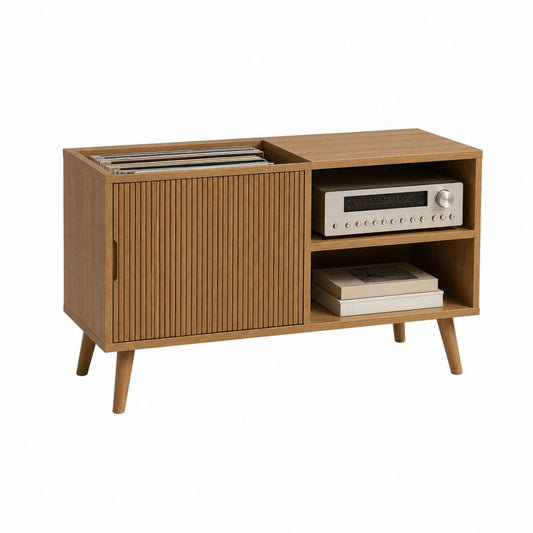 Schallplattenschrank mit Schiebetür Nussbaum MDF rechteckig 120 x 40 x 75 cm