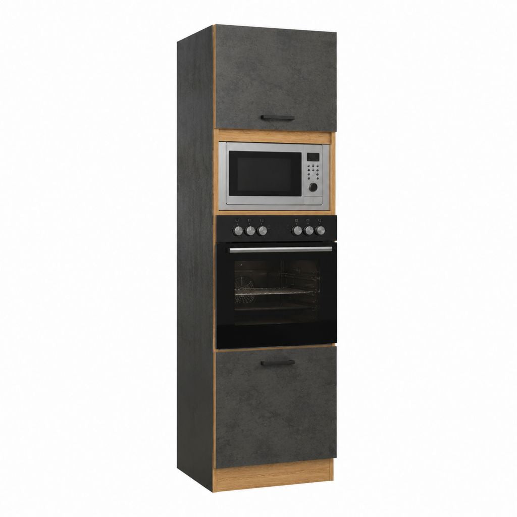 Hochschrank für Einbauofen und Mikrowelle Anthrazit Eiche Dekor 60 x 60 x 220 cm