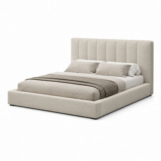 Stauraumbett Beige mit Polyesterbezug und gepolstertem Kopfteil 160 x 200 cm