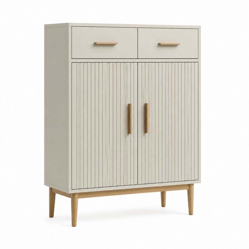 Highboard Sideboard Beige MDF mit Eichenholzfüßen 80 x 40 x 120 cm