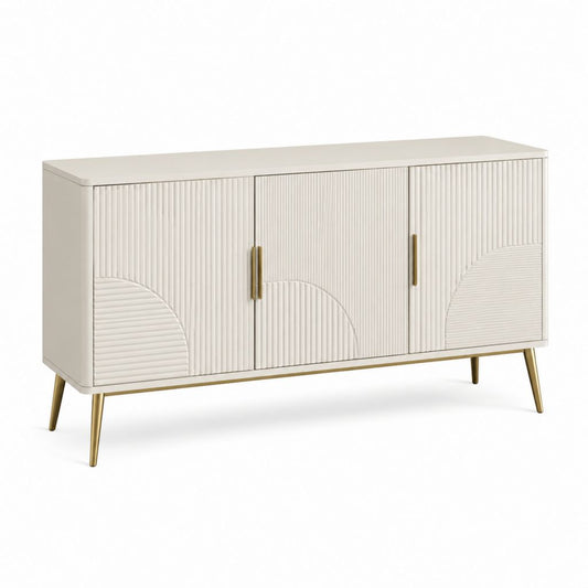 Sideboard Cremeweiß Gold aus MDF und Stahl rechteckig mit 3 Türen 120 x 40 x 75 cm