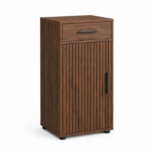 Highboard Schrank Walnussbraun MDF mit Lamellenfront 60 x 35 x 110 cm