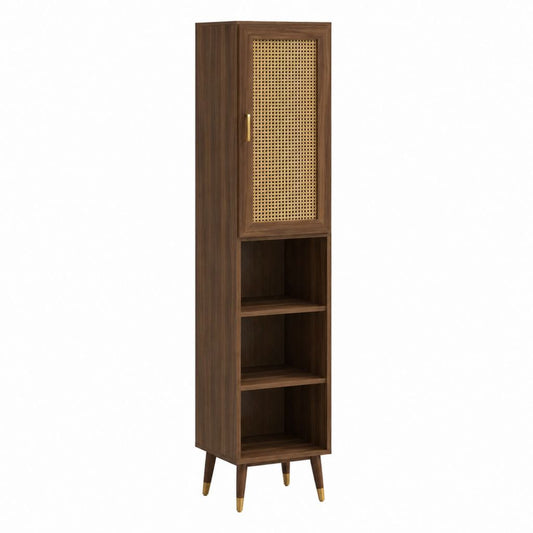 Hochschrank mit Rattantür Walnussbraun MDF 50 x 40 x 180 cm