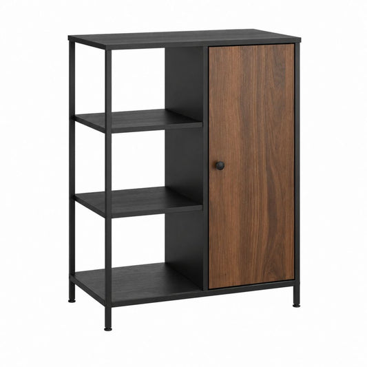 Sideboard mit Regal Schwarz Nussbraun Spanplatte Stahl rechteckig 80 x 30 x 120 cm