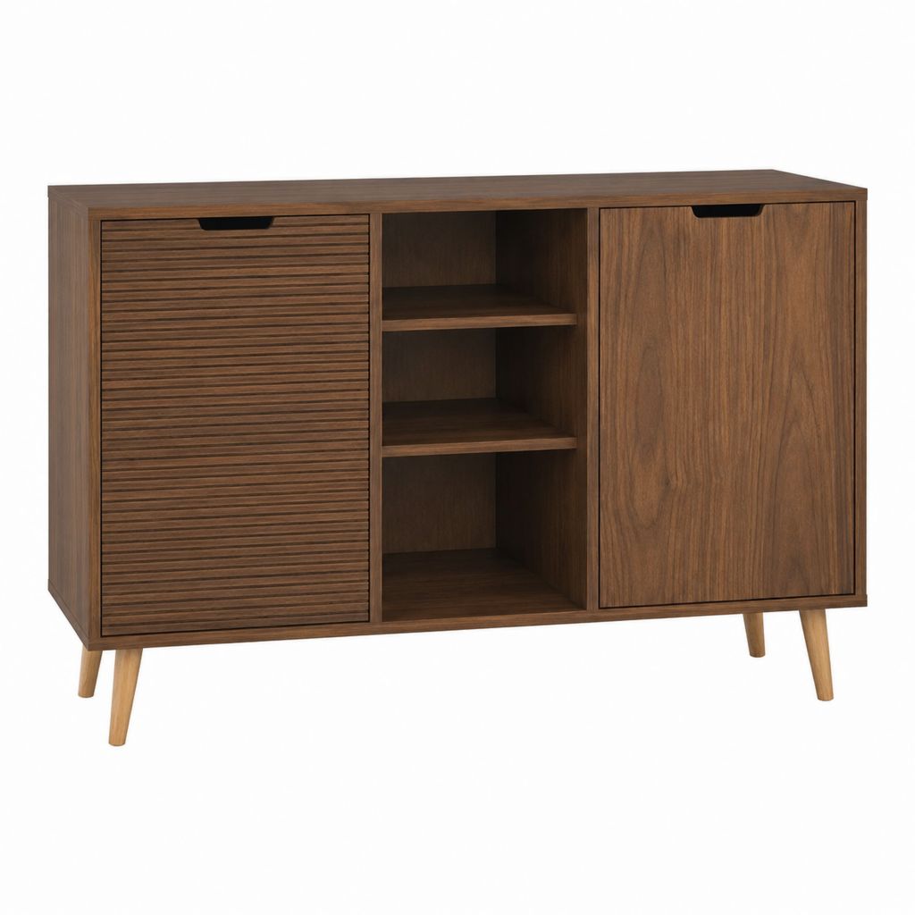 Sideboard Walnussfarben MDF rechteckig 120 x 40 x 80 cm mit 2 Türen und offenen Fächern