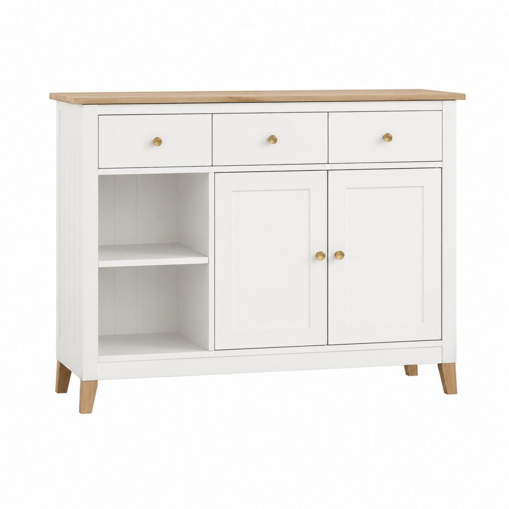 Sideboard Anrichte Weiß aus MDF und Eiche Rechteckig 120 x 40 x 90 cm