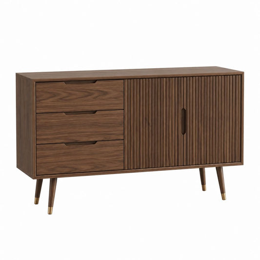 Sideboard Walnussbraun MDF mit Walnussfurnier rechteckig 160 x 45 x 85 cm mit 3 Schubladen und 2 Türen