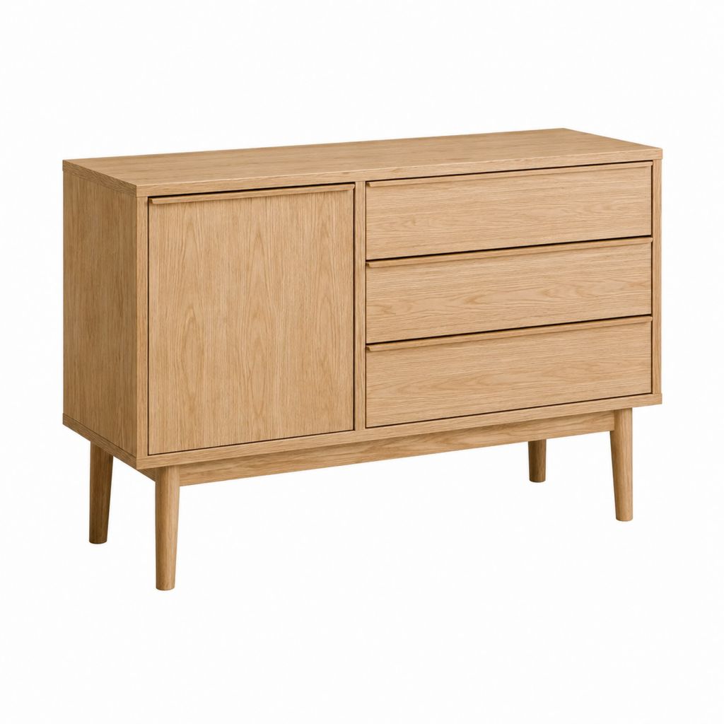 Sideboard aus massiver Eiche natur rechteckig mit 3 Schubladen und 1 Tür 120 x 45 x 85 cm