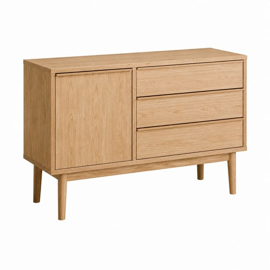 Sideboard aus massiver Eiche natur rechteckig mit 3 Schubladen und 1 Tür 120 x 45 x 85 cm